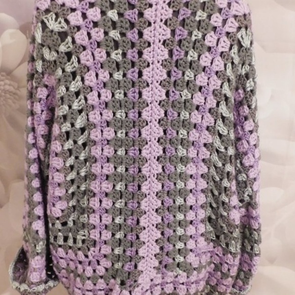 Crochet Gray and Violet Granny Square Sweater with Scarf L/Xl - Picture 2 of 6